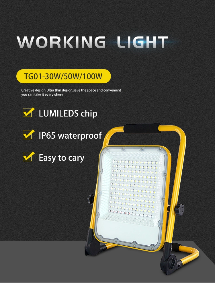 Rechargeable Temporary Construct Outdoor Floodlight Bracket Mechanic Color Match 100W Portable LED Work Light